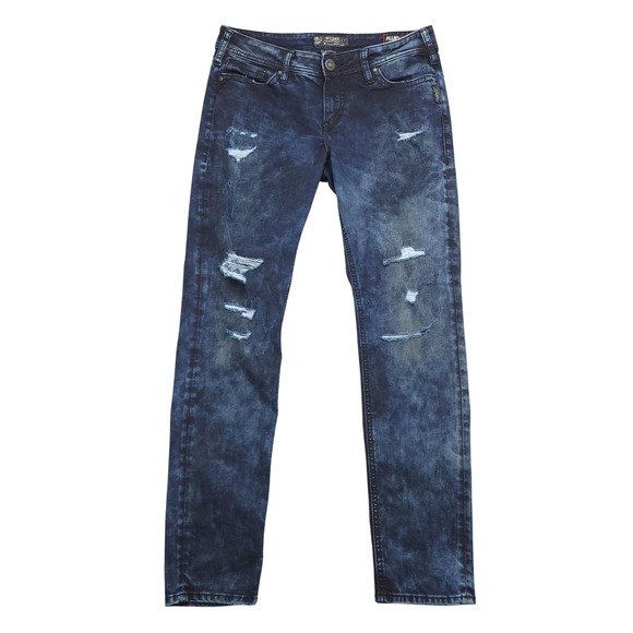 Silver Jeans Co. Denim - Silver Jeans Tuesday Mid Skinny Jeans Womens‎ 31x31 Dark Wash Distressed Denim